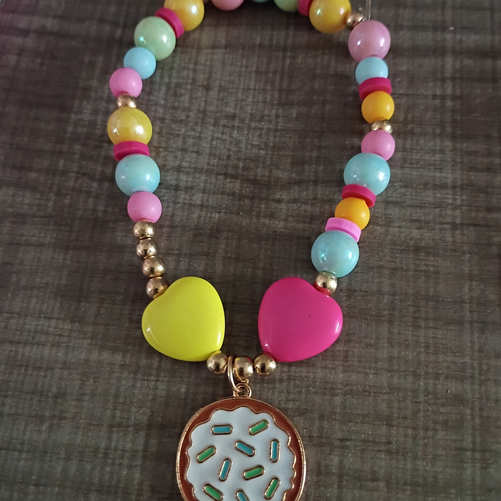 Colorful Beaded Bracelet with Heart Charms